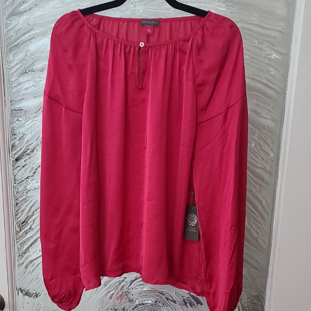 NWT Vince Camuto Satin Fuschia Blouse Size L